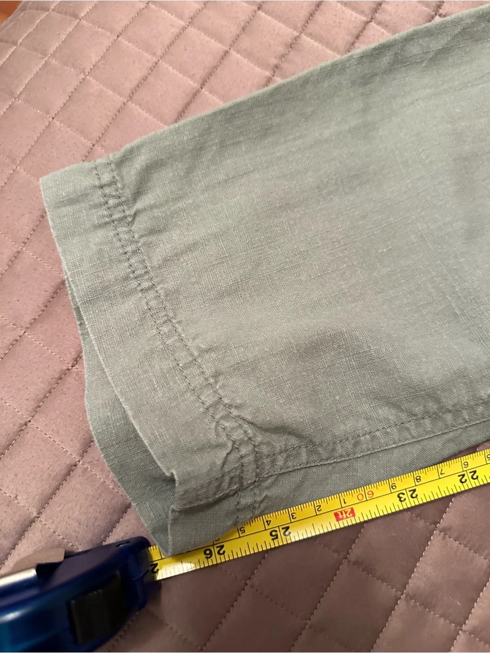 J Crew Relaxed Drawstring Linen Pants in Light Sage and Black